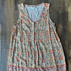 J. Jill Sleeveless Blouse with Orange and Pink Floral Pattern